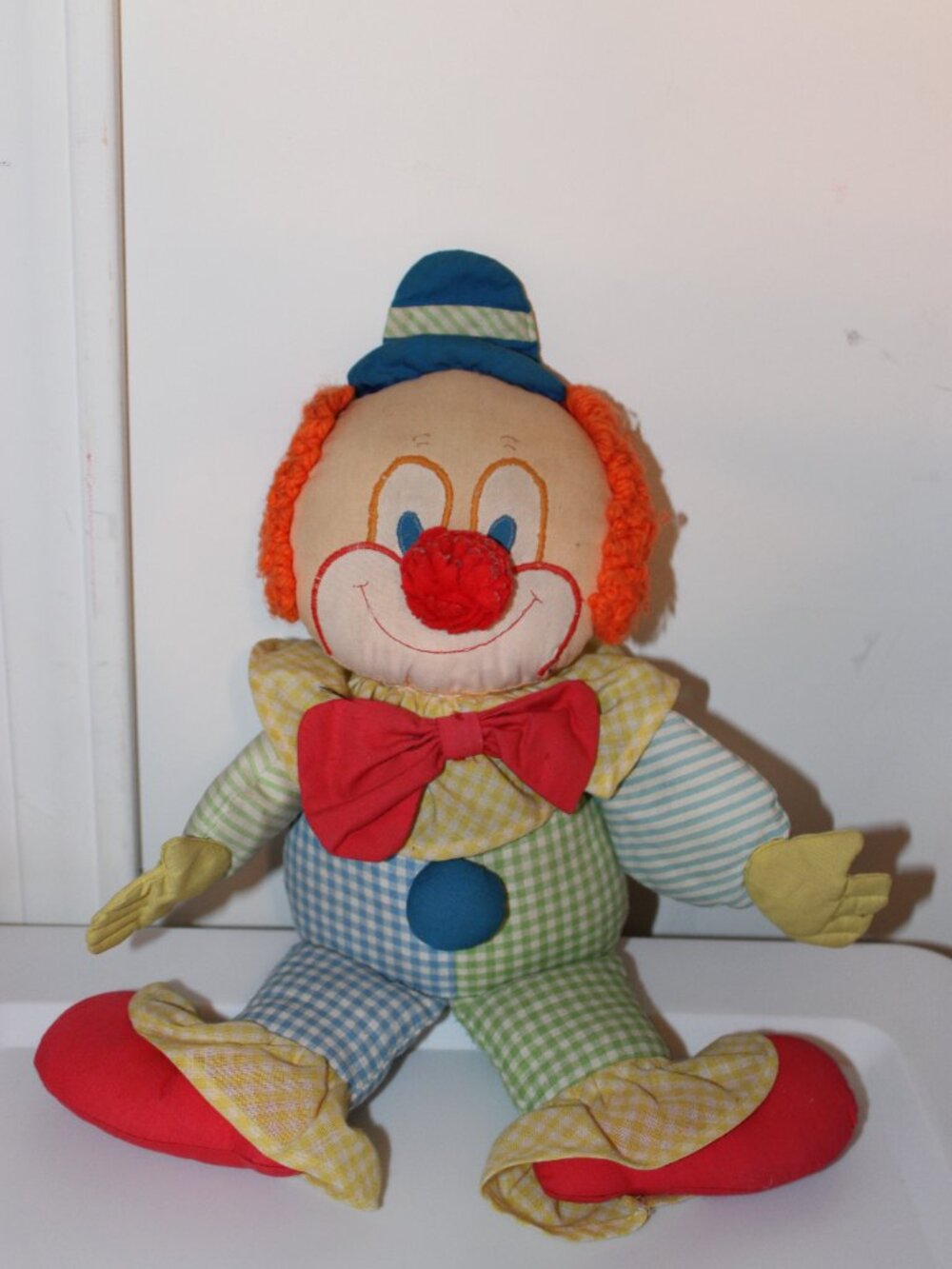 House of Hatten Vintage Clown Doll Plush Chime Rattle Multi Primary Colors 13" - Picture 2 of 3